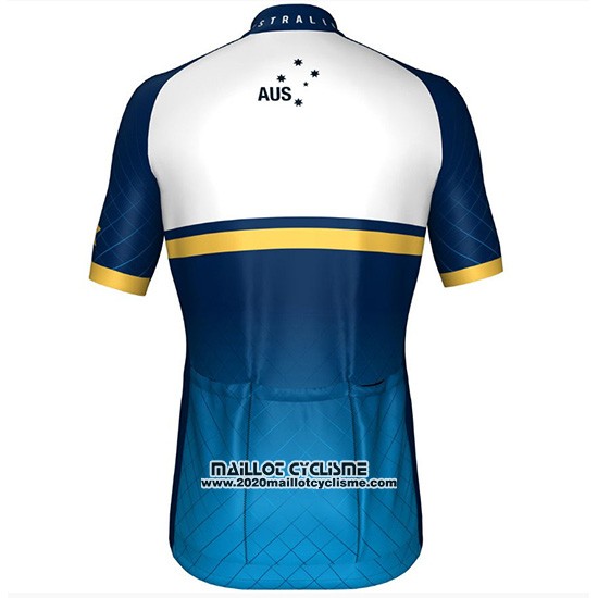 2018 Maillot Ciclismo Australie Blanc et Bleu Manches Courtes et Cuissard